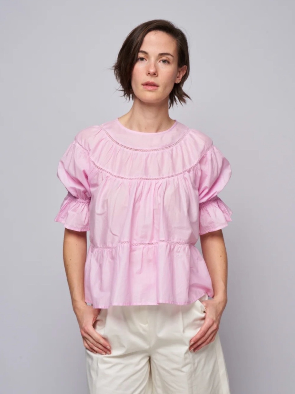 MERLETTE NWOT Sol Top on Pink Peony Babydoll Tiered Size Small